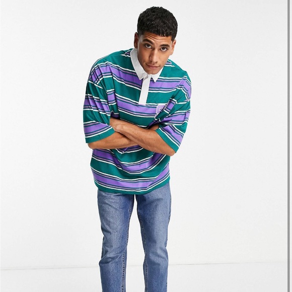 Oversized Striped Polo T-shirt - Picture 1 of 4